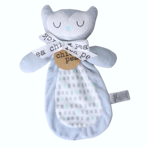 Chick Pea Owl Lovey Security Blanket Plush Light Blue Gray and White w/Tags